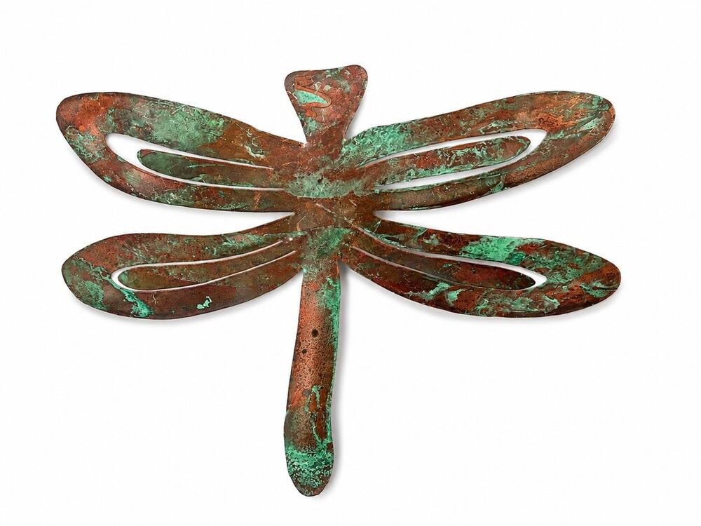 Handcrafted Copper Tone Metal Dragonfly Wall Decor Verdigris Patina Art